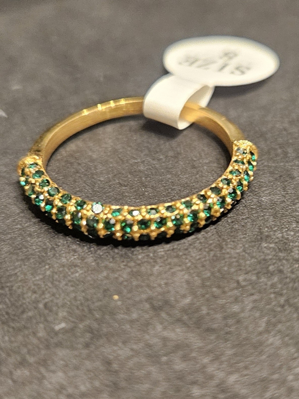 Gold Ring with Green Crystal Pavé Accent
